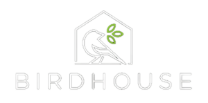 Birdhouse white logo with transparent background